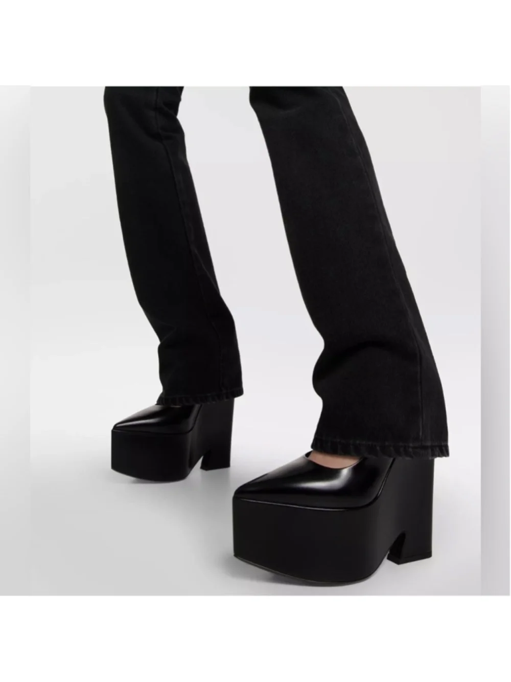 Versace Tempest Platform Pumps Black High Heels Leather Pointed Toe IT 39.5